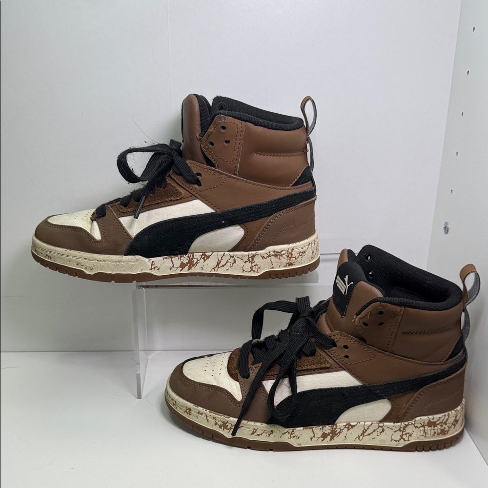 Men's High-Top Athletic Sneakers in Brown, Black & White size US 4 / EU 35.5